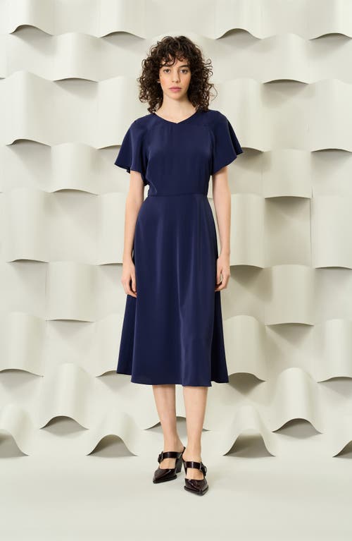 Shop Luxely Flutter Sleeve Midi Dress In Evening Blue