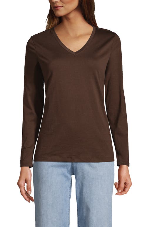 Shop Lands' End Relaxed Supima Cotton Long Sleeve V-neck T-shirt In Rich Coffee