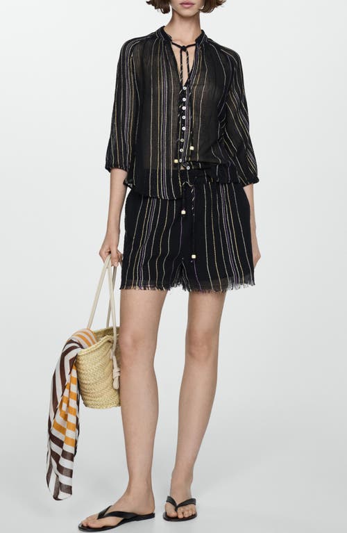 MANGO MANGO STRIPE TIE NECK SHIRT