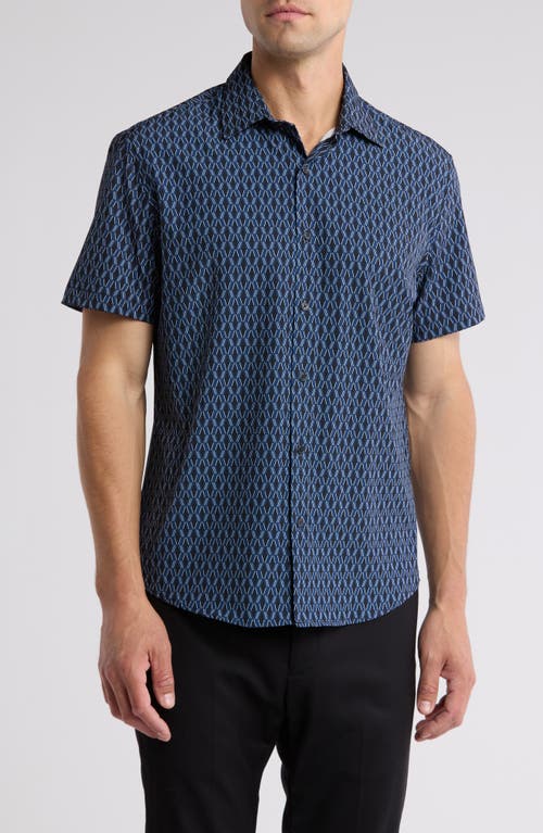 Shop Dkny Sportswear Jordan Short Sleeve Button-up Shirt In Blue/black