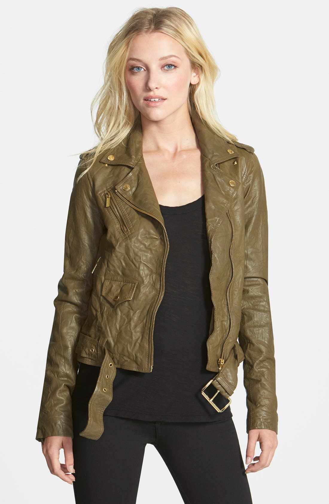 michael michael kors crinkled leather moto jacket