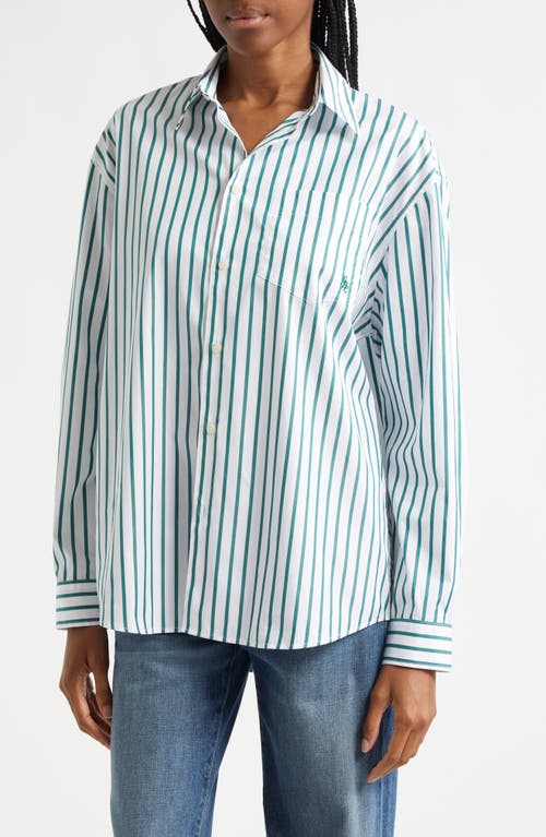 Shop Sporty And Rich Sporty & Rich Oversize Stripe Cotton Button-up Shirt In Verde/white Large Stripe