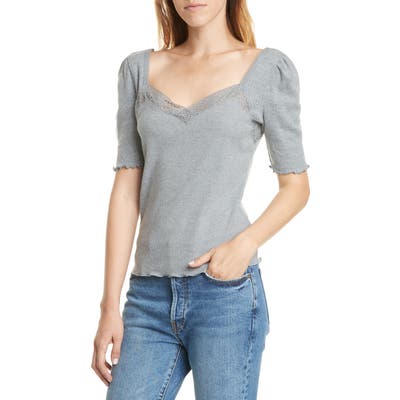 Free People Margaux Sweetheart Neck Cotton Blend Tee, Grey