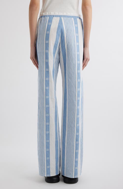 Shop Givenchy 4g Mixed Stripe Cotton & Linen Drawstring Pants In Blue/off White