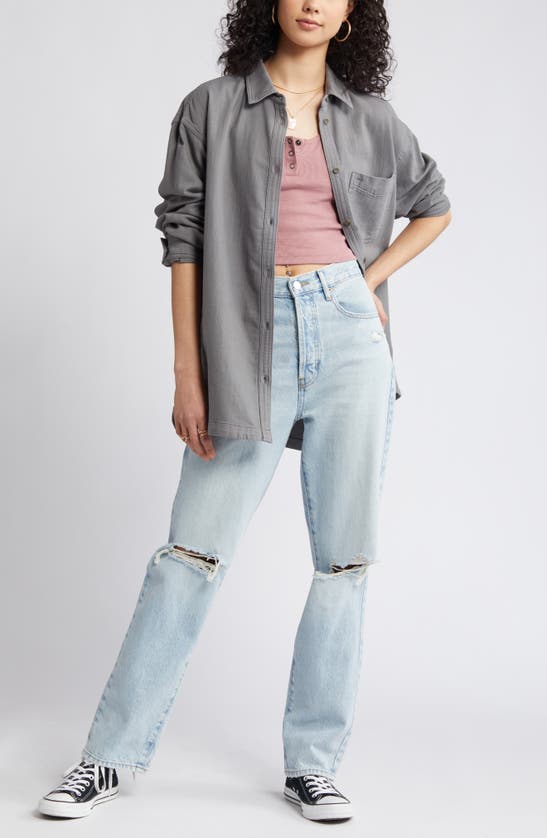 Shop Bp. Oversize Cotton Twill Shirt In Grey Pearl