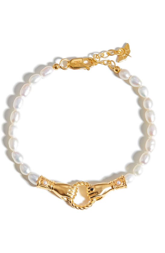 Missoma X Harris Reed In Good Hands Pearl Bracelet In Gold