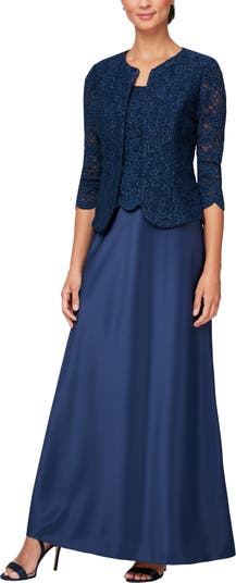 Alex Evenings Embroidered Lace Mock Two-Piece Gown with Jacket