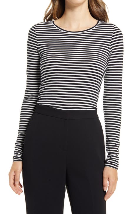 Women's Black Striped Shirts & Tops