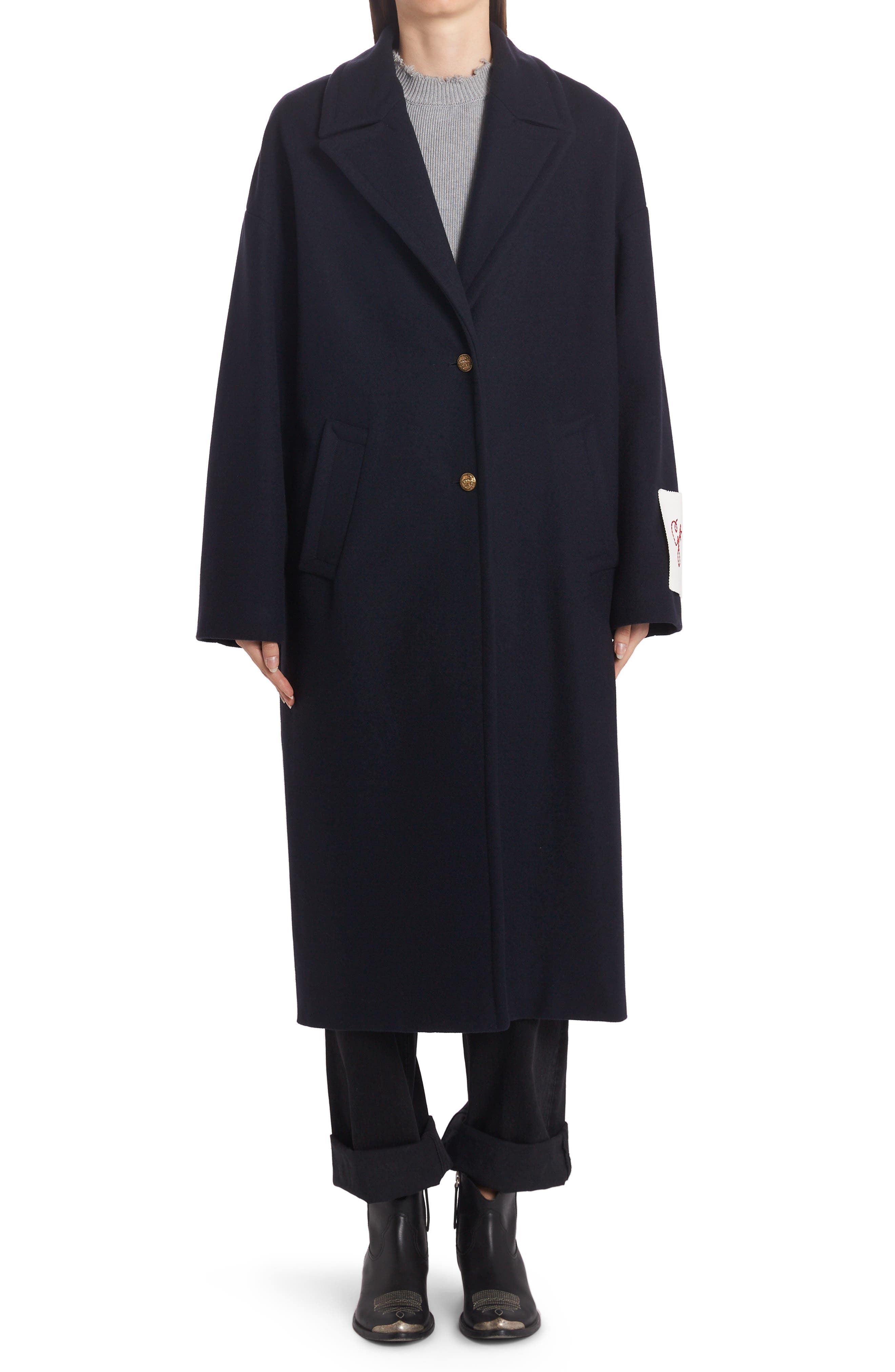 blue wool blend coat