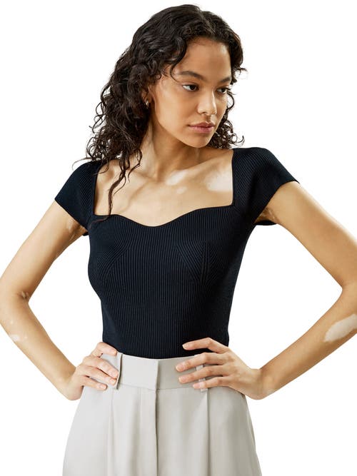 Lilysilk Sweetheart Neck Ribbed Silk Knit Top In Navy Blue