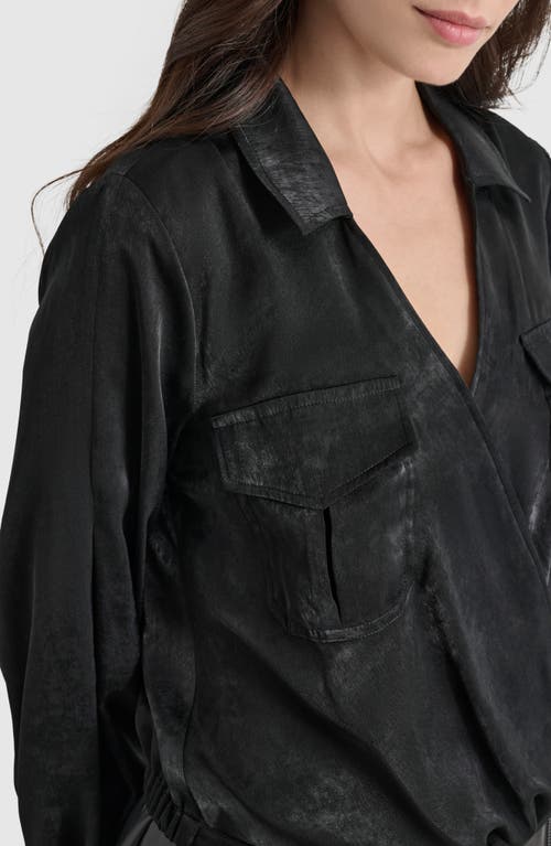 Shop Dkny Long Sleeve Faux Wrap Shirt In Black