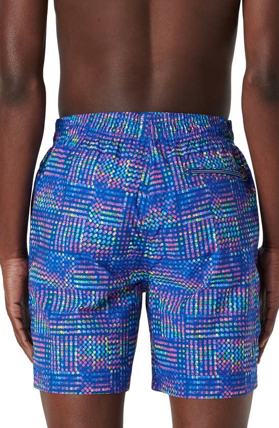 Shop Bugatchi Print Swim Trunks In Night Blue