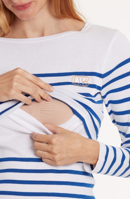 Shop Cache Coeur Benodet Sailor Long Sleeve Maternity/nursing Top In White/ Blue