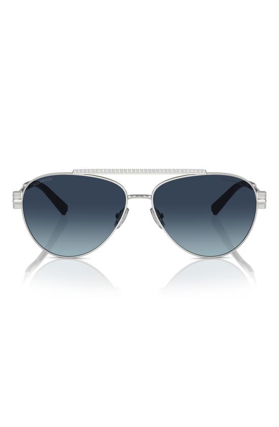 Tiffany & Co 59mm Gradient Polarized Pilot Sunglasses In Silver