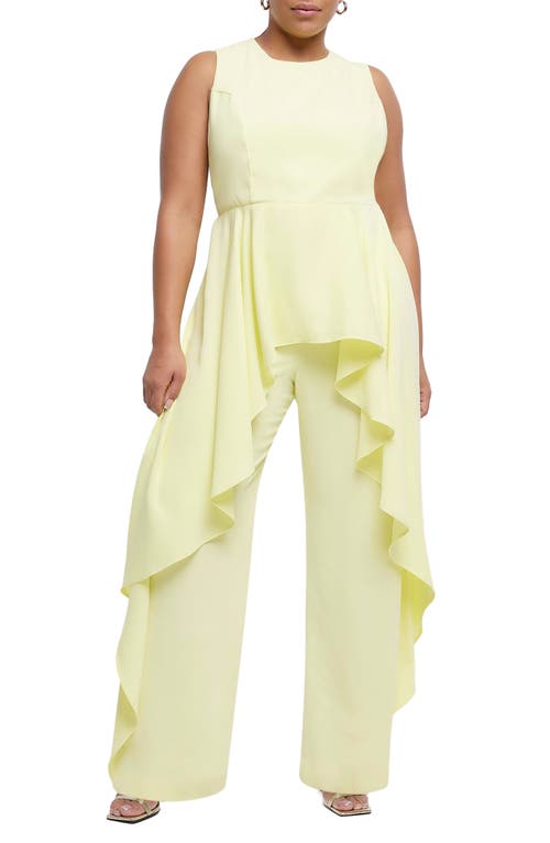 River Island Structured Waterfall Frill Sleeveless Jumpsuit in Yellow