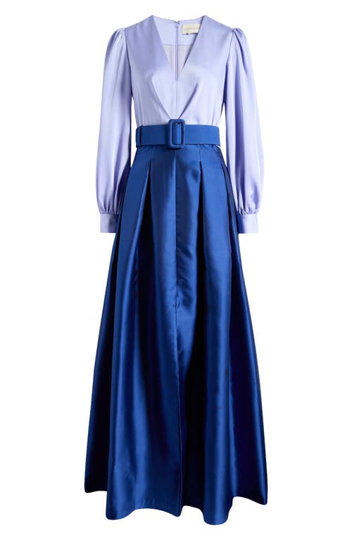 Shop Sachin & Babi Zoe Belted Long Sleeve Gown In Periwinkle/eclipse