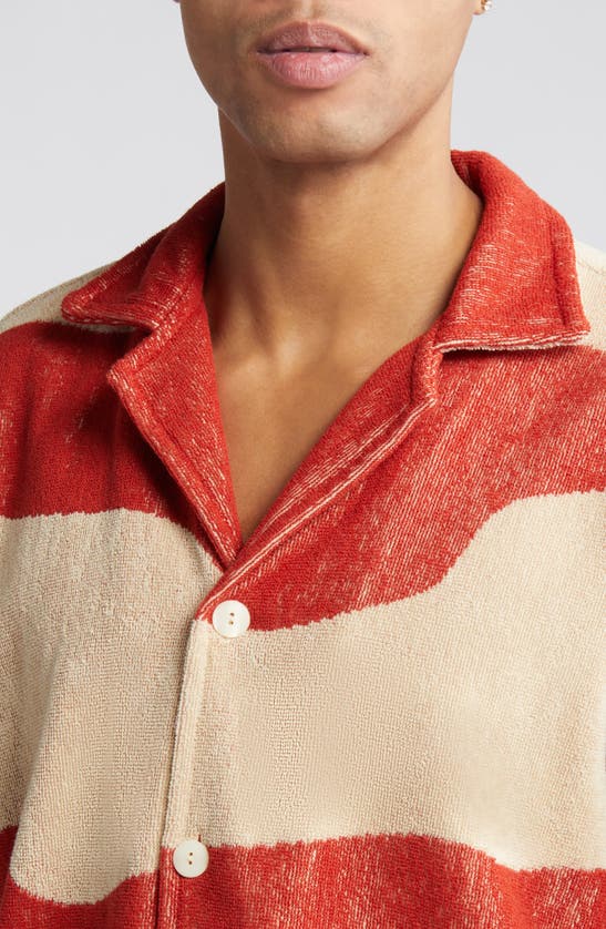 Shop Oas Amber Dune Terry Cloth Camp Shirt In Terracotta