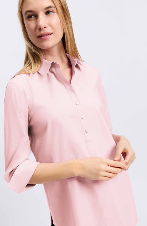 Shop Foxcroft Madison Popover Cotton Oxford Shirt In Chambray Pink