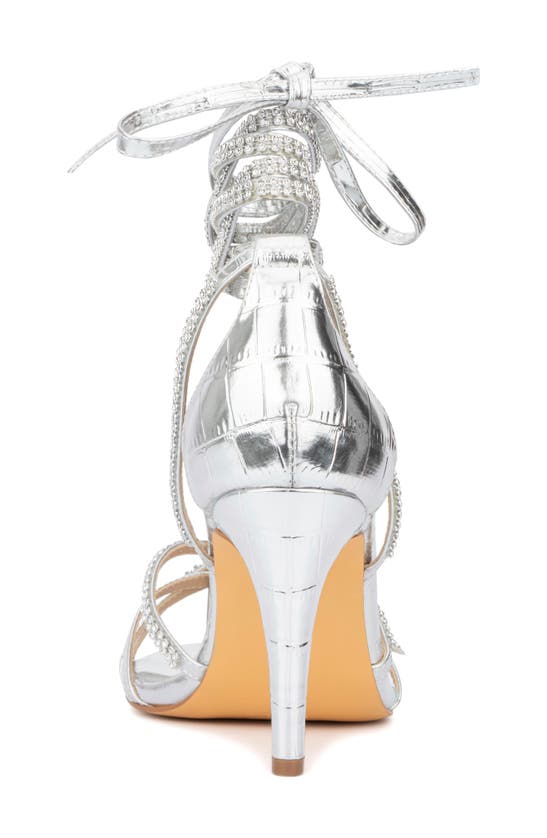Fashion To Figure Gem Strap Croc Embossed Heeled Sandal In Silver