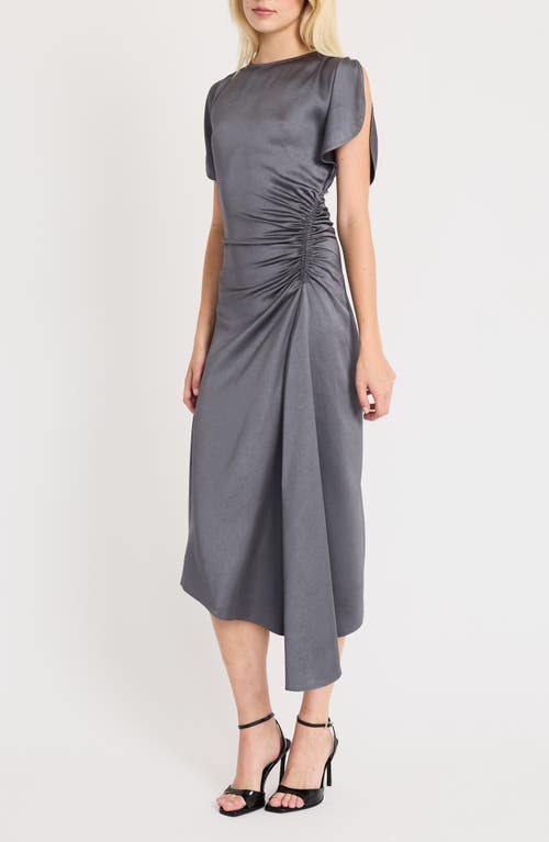 Shop Luxely Short Sleeve Asymmetric Draped Midi Dress In Eiffel Tower