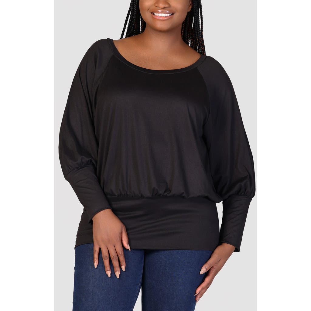 24seven Comfort Apparel Plus Size Round Neck Banded Bottom Top In Black