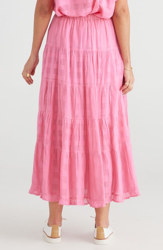 Shop Brave + True Wonderland Tiered Cotton Maxi Skirt In Pink Window Check