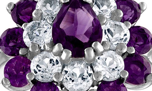 Fzn Sterling Silver Amethyst & Created White Sapphire Double Halo Ring In Amethyst