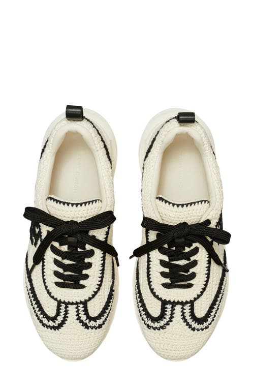 Shop Tory Burch Good Luck Crochet Sneaker In New Ivory/perfect Black