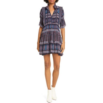 Sea Flora Feather Print Ruffle Minidress, Purple