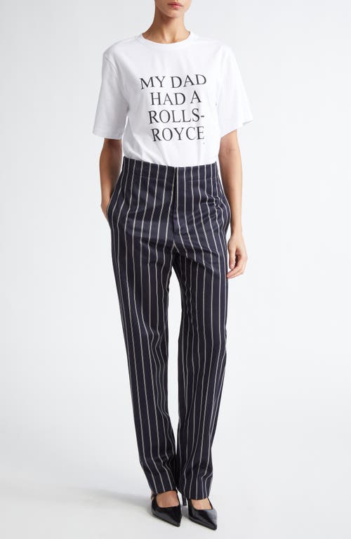 Shop Victoria Beckham Pinstripe Tapered Leg Wool & Cotton Trousers In Midnight/white