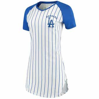 Women's Los Angeles Dodgers Concepts Sport White/Royal Vigor Pinstripe  Raglan V-Neck T-Shirt