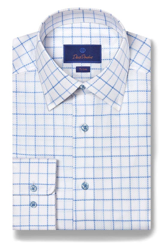 Shop David Donahue Trim Fit Check Twill Dress Shirt In White/ Blue