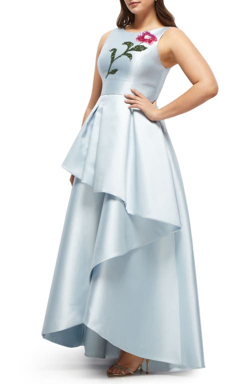 Alfred Sung Beaded Flower Sleeveless High-low Gown In Mist