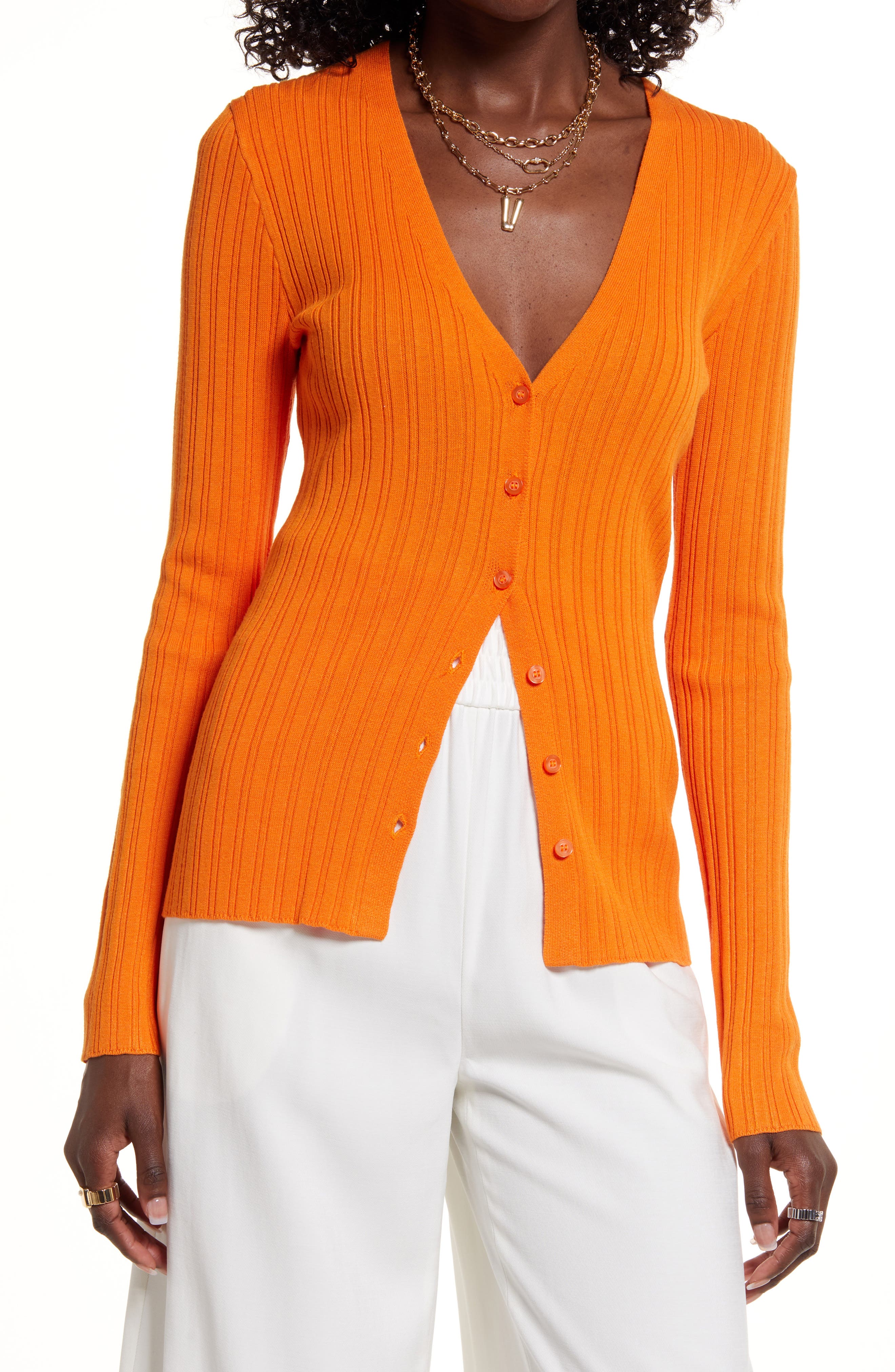 Cardigan Sweater S Cream orange & navy