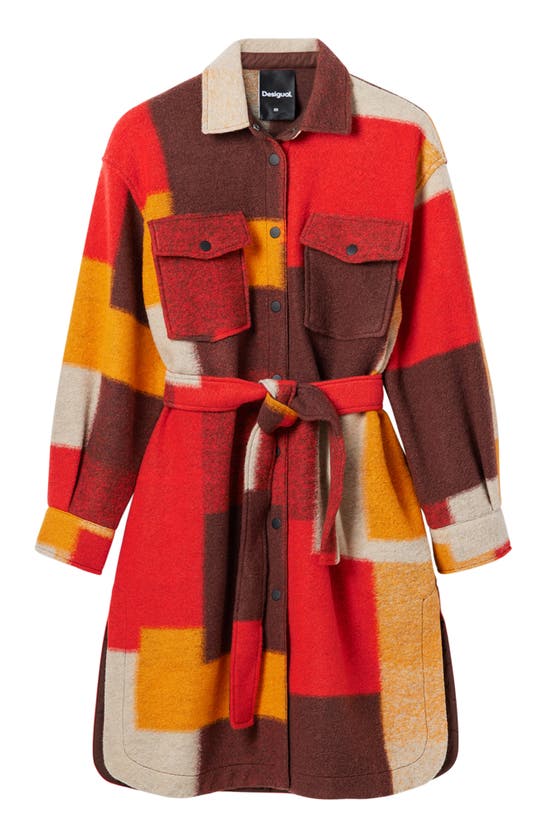 Shop Desigual Helsinki Colorblock Wool Blend Coat In Orange