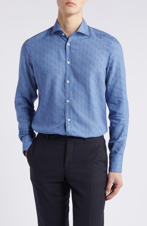 Canali Patterned Cotton Dress Shirt Blue at Nordstrom,