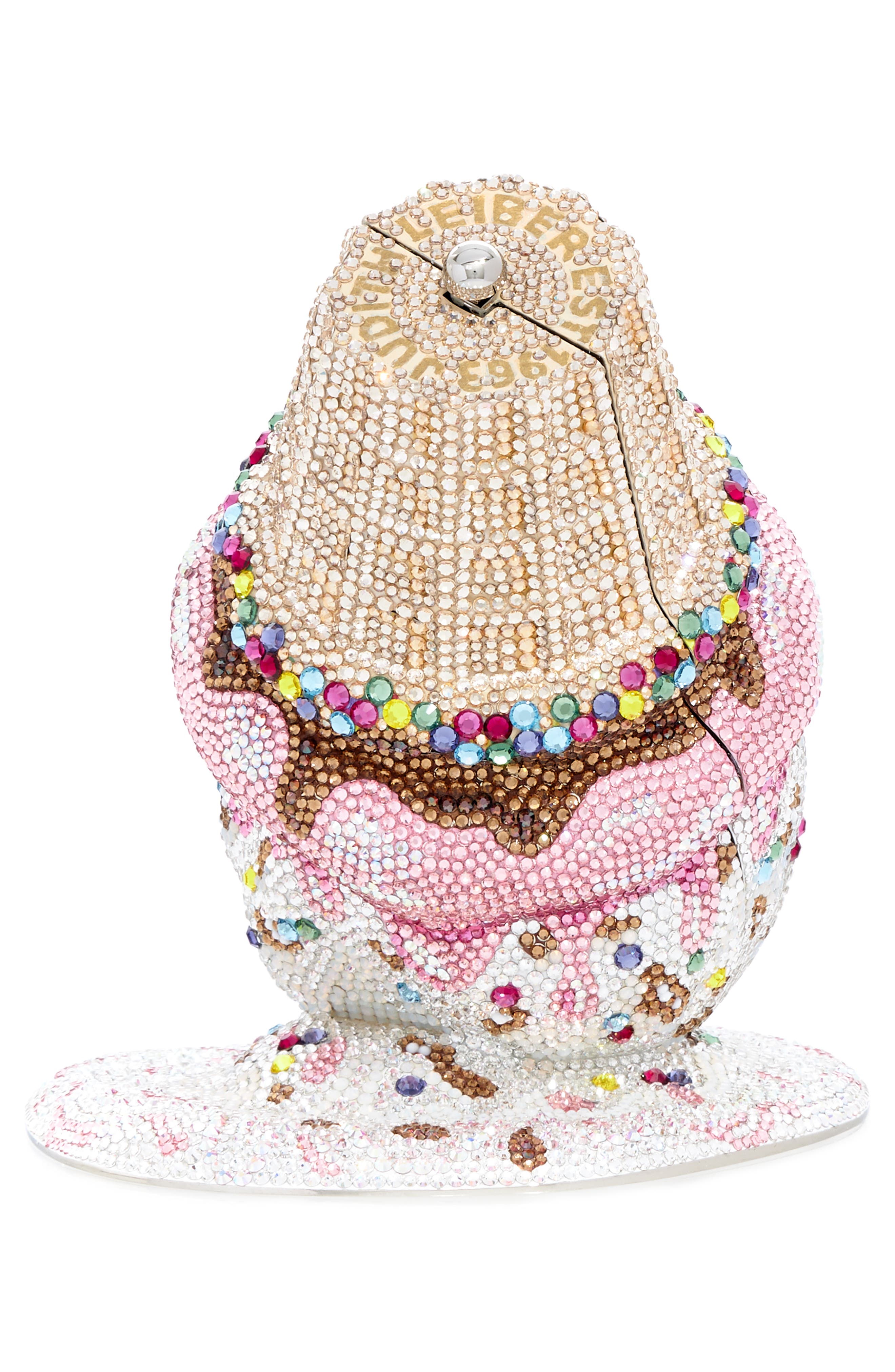 Judith Leiber Upside Down Cone Oops Clutch in Silver Rhine Multi