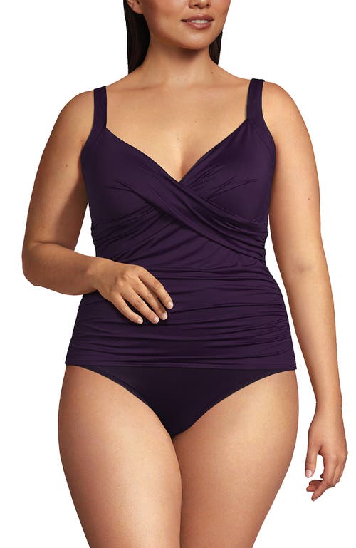 Shop Lands' End Plus Size V-neck Wrap Underwire Tankini Swimsuit Top In Blackberry