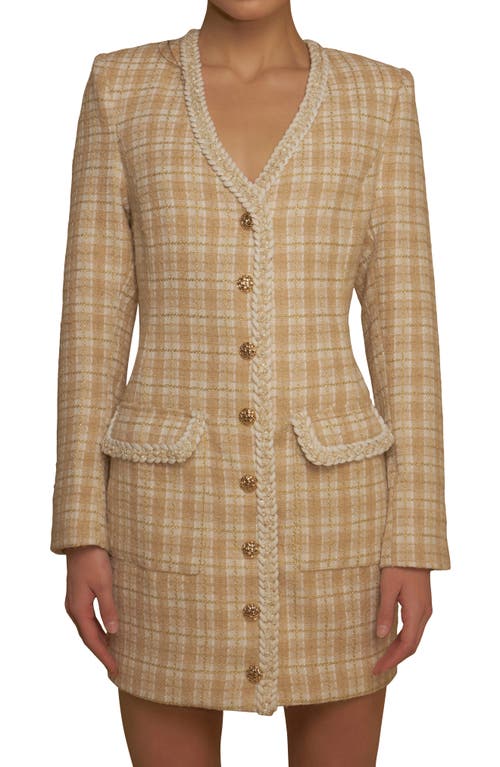 Shop Endless Rose Premium Plaid Tweed Minidress In Beige Multi