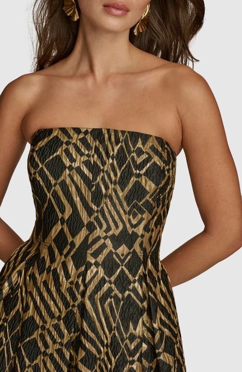 Shop Donna Karan New York Metallic Jacquard Strapless Flare Gown In Black/sand Multi