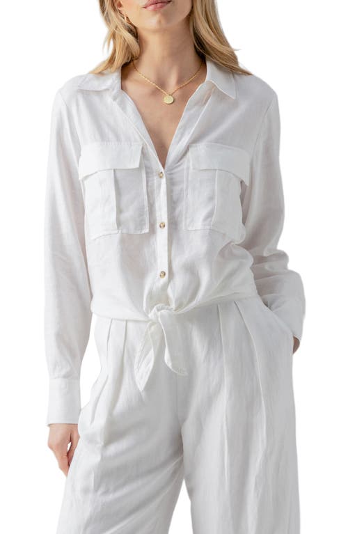 Utility Pocket Linen Blend Button-Up Shirt in White