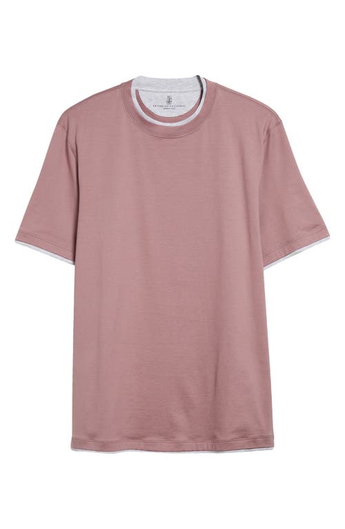 Brunello Cucinelli Tipped Cotton T-shirt In Malva/grigio Chiaro