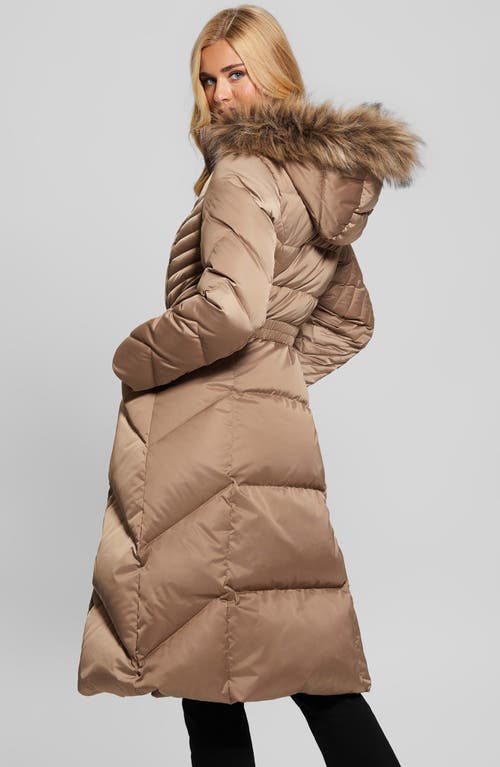 Guess Olga Down Puffer Coat With Removable Hood In Wet Sand