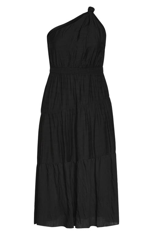 Shop City Chic Kyleigh Tiered One-shoulder Maxi Dress In Black