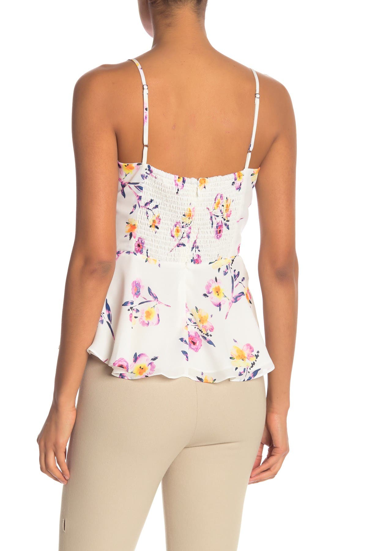 Parker Floral Tie Front Peplum Top In Natural2