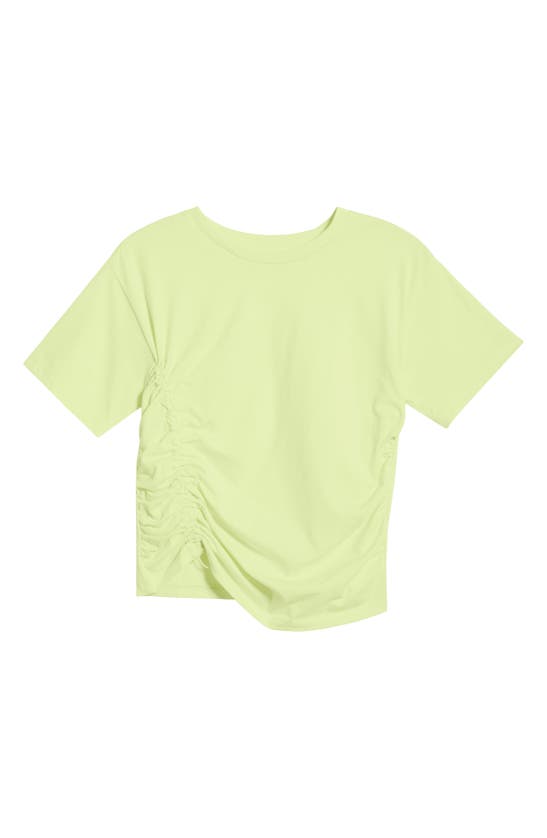 Shop Zella Adjustable Ruched Pima Cotton T-shirt In Green Finch