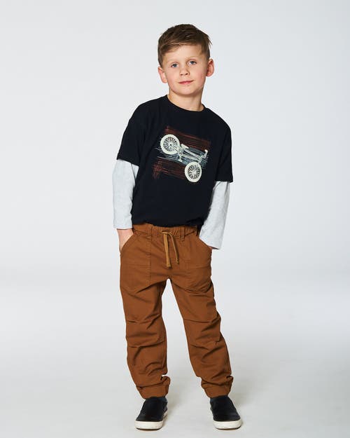 Shop Deux Par Deux Boy's Stretch Twill Pleated Knee Jogger Pants Caramel Brown In Chipmunk