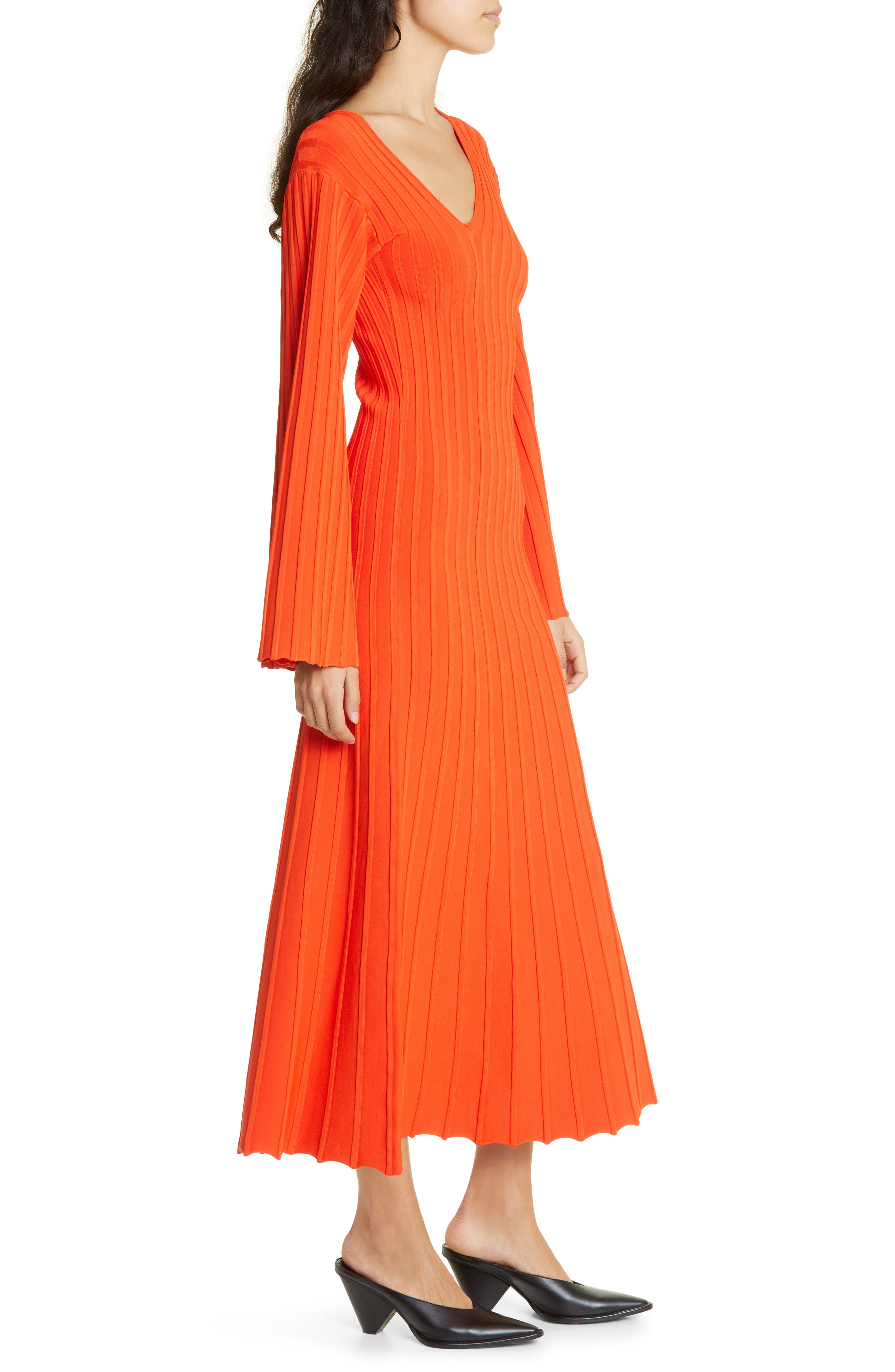 BY BIRGER Ilsa Long Sleeve Reverse Rib Jersey Sweater Dress in Orange | Smart Closet