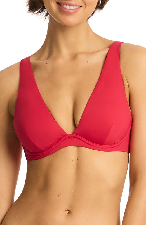 Essentials Longline Triangle Bikini Top in Red