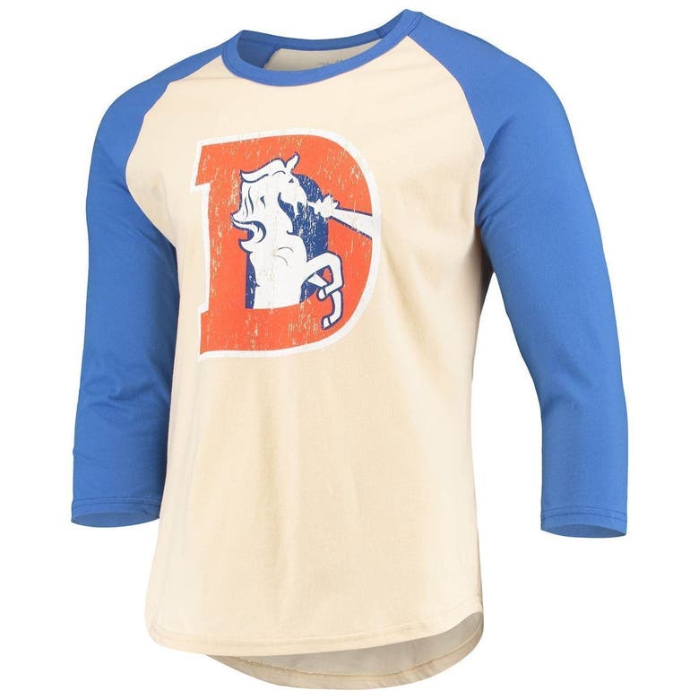 MAJESTIC MAJESTIC THREADS CREAM/ROYAL DENVER BRONCOS GRIDIRON CLASSICS RAGLAN 3/4-SLEEVE T-SHIRT